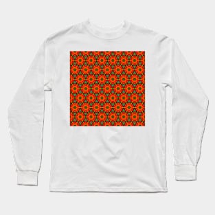 Red poppy floral honeycomb tile pattern Long Sleeve T-Shirt